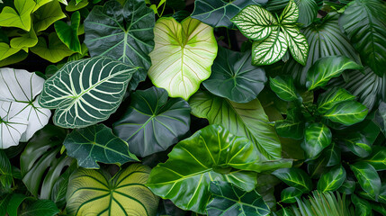 Tropical leaves flat lay background. 