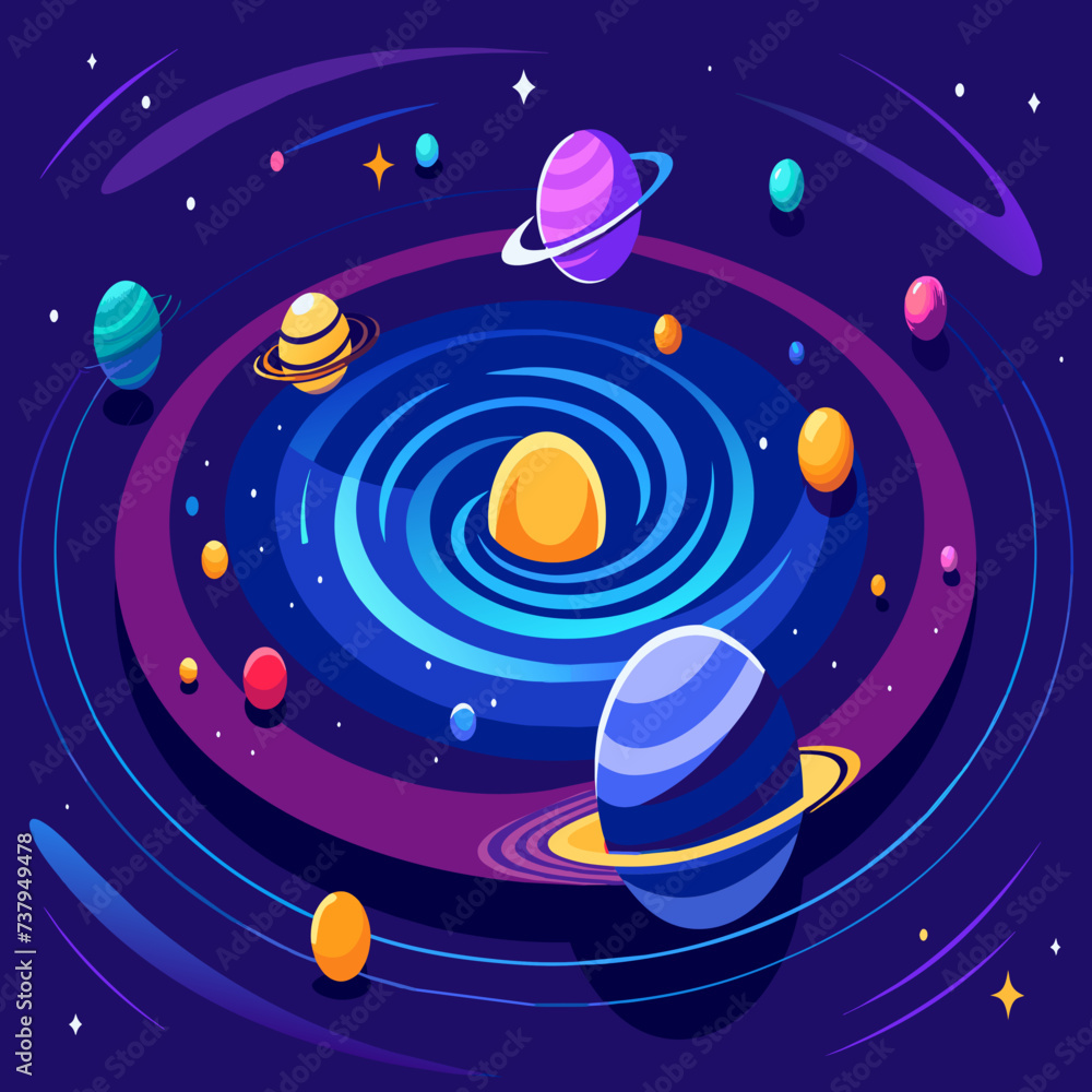 Poster quantum computing visualized as a cosmic whirlpool vektor illustation