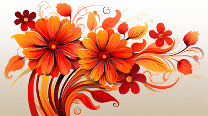 Fototapeta na wymiar Image of flowers executed in red and orange colors.