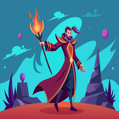 A warlock casting spells on the battlefield vektor illustation