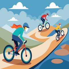 Fototapeta premium BMX riders racing through a dirt track vektor illustation