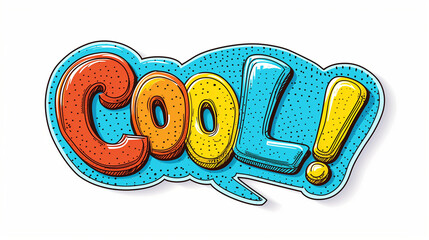 cool word in comic style speech bubble with explosion in pop art on trendy yellow background