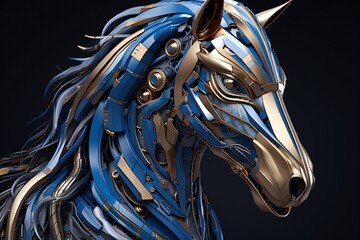 a blue and gold horse statue