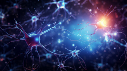 Naklejka premium Microscopic view of neural network. Glowing connections, representing brain activity