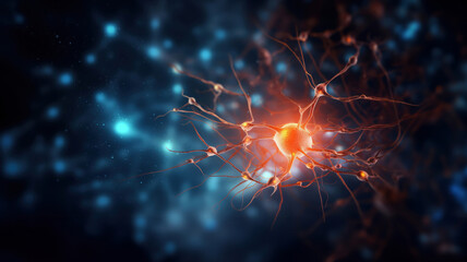 Neural network activity. glowing neurons in the brain with synaptic connections