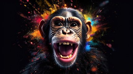 Monkey Colorful Explosion depicts a monkey amidst vibrant, exploding colors. A dynamic visual spectacle AI Generated