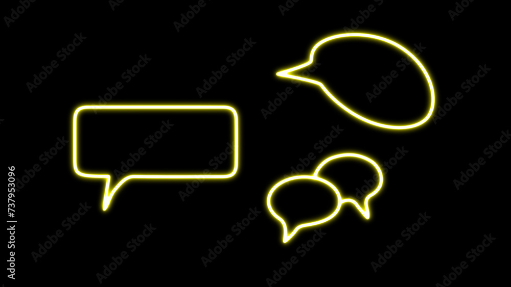 Poster neon gradient glowing speech bubble sign isolated on the black background. neon speech bubble in lin