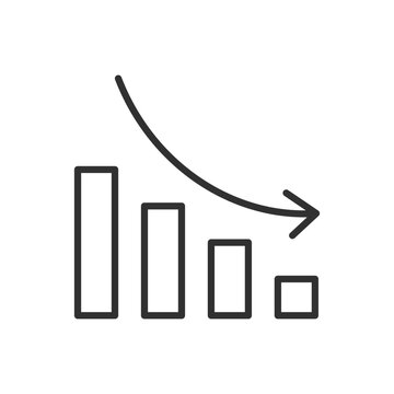 Decline chart, linear icon. Down arrow. Line with editable stroke