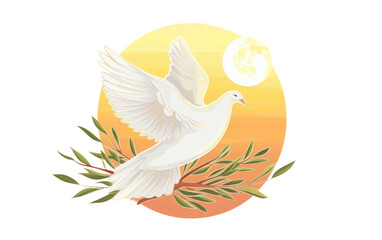 Dove of Unity with Olive Branch for International Day of Peace On Transparent Background.