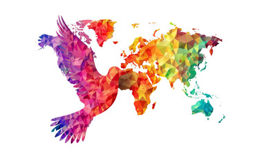 Dove of Peace with World Map for International Day of Peace On Transparent Background.