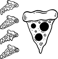Hand drawn set of pizza. Illustration for pizzeria and restaurant.