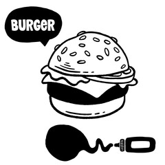 Hand drawn burger vector doodle. Hamburger sketch illustration for print, web and infographics.