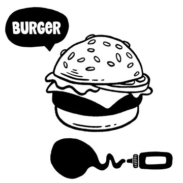 Hand drawn burger vector doodle. Hamburger sketch illustration for print, web and infographics.