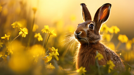 Lepus Wild European brown hare - obrazy, fototapety, plakaty