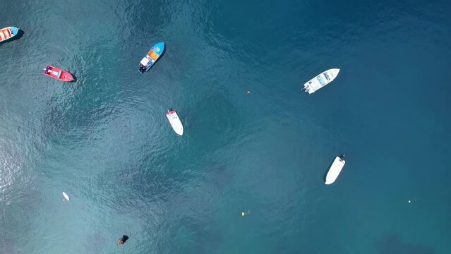 Bird's Eye View Over Boats And Yachts In Anse A La Barque Bay In Vieux-Habitants, Guadeloupe - Drone Shot