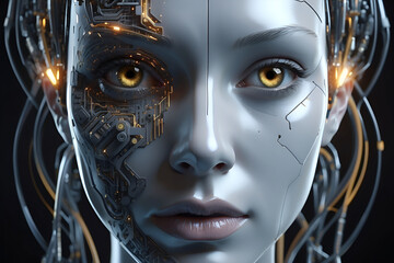 digital artificial intelligence human face, the future of robotics intelligence and appearance

