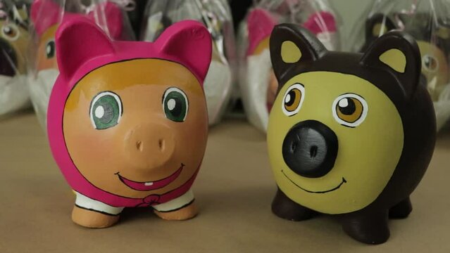 Fun ready to use piggy banks, inspired by Masha and Bear children cartoon