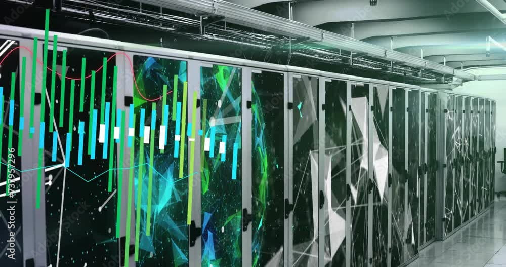 Poster animation of digital data processing over computer servers