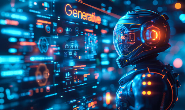 Generative AI amidst key terms like revolutionary, game changing, disruptive, a giant leap, breakthrough, next level, turning point on a blue background