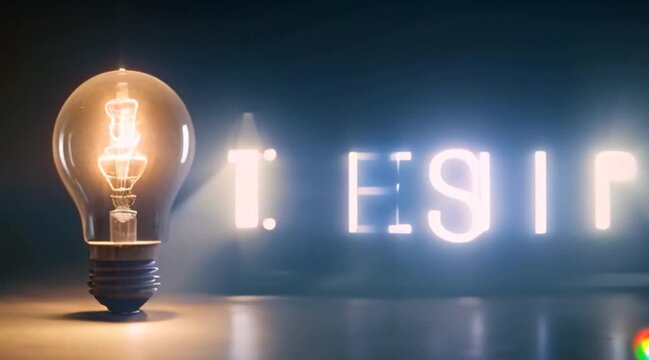 Light bulb on dark background with fog. Conceptual image. The word JESUS can be read on the filament