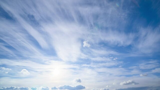 beautiful blue sky with soft white clouds timelapse for abstract background