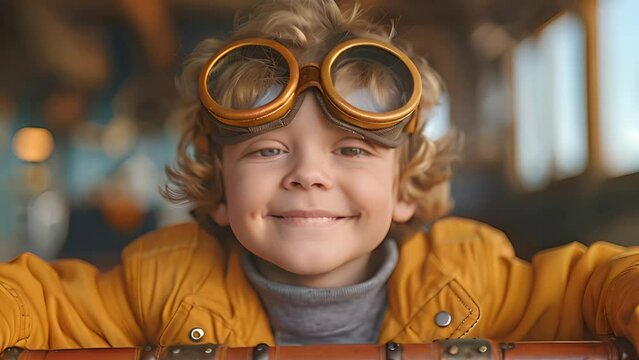 Young Boy with Goggles Imagines Flying