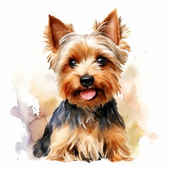 Yorkshire terrier dog portrait. Stylized watercolour digital illustration of a cute dog on white background.