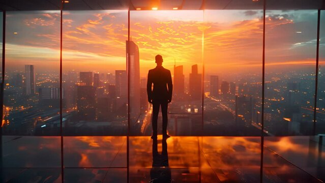 A business man standing with cityscape background