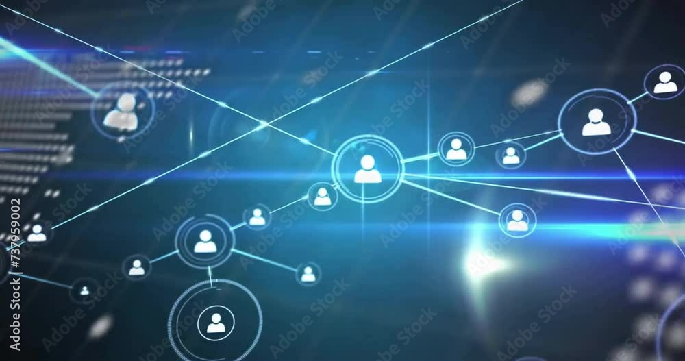 Poster animation of networks and digital data processing over world map