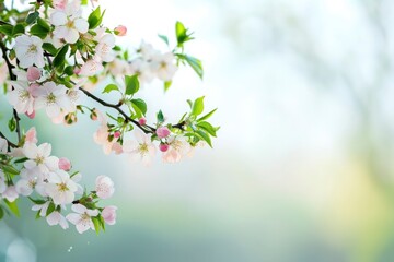 Blushing Blossoms on Branches with Soft Light Backdrop.