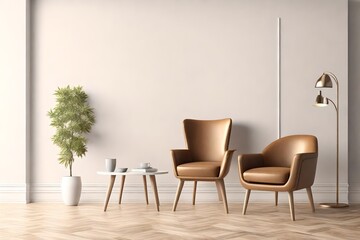 Modern interior with chair. Wall mock up. 3d illustration