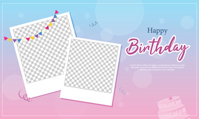Vector illustration Happy Birthday Social Media Editable Post Banner Template with Photo