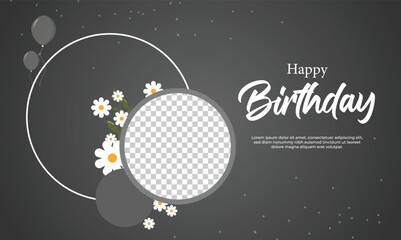 Vector illustration Happy Birthday Social Media Editable Post Banner Template with Photo
