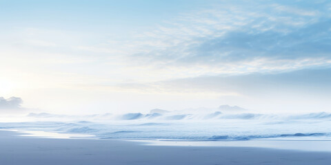 Fototapeta na wymiar Serene ocean coastline with white mist. Tranquil landscape. Generative AI