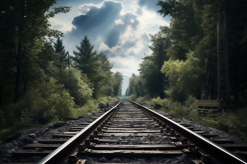 Fantastic landscape over railroad - obrazy, fototapety, plakaty