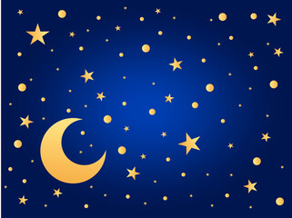dark blue background with stars and moon