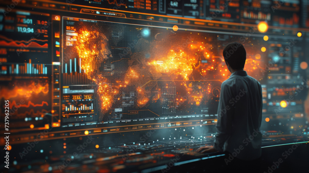Aufkleber the futuristic holographic interface displays a series of vibrant and colorful charts and graphs sho