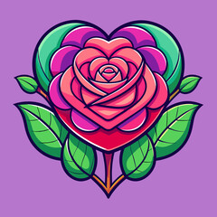 Love Heart Rose Flower Colorful Illustration