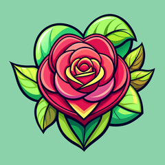 Love Heart Rose Flower Colorful Illustration