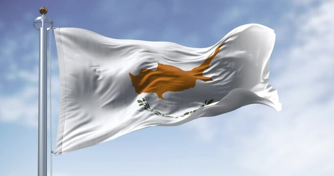 Cyprus national flag waving on a clear day