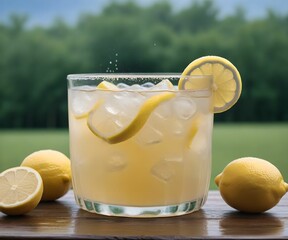glass of refreshing summer lemonade, created using generative AI technology