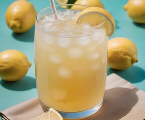 glass of refreshing summer lemonade, created using generative AI technology