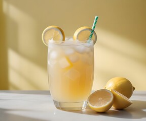 glass of refreshing summer lemonade, created using generative AI technology