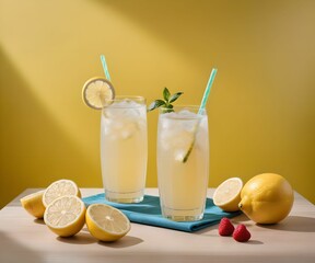 glass of refreshing summer lemonade, created using generative AI technology