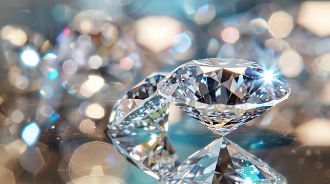 sparkling diamonds on a light glowing background close-up