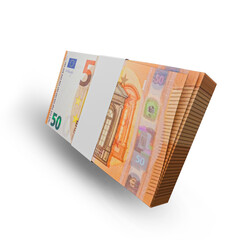 3D rendering of Stacks of European Union Money 50 Euro Banknotes