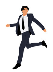 Fototapeta na wymiar Businessman character. Handsome young man wearing formal suit running. Vector realistic illustration isolated on transparent background.