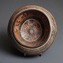 Fototapeta na wymiar Ancient greek earthenware pot with patterns on a gray background