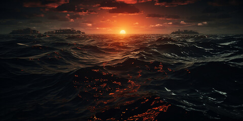 sunrise over the sea, Ocean warming spawns fierce storms floods, 
 - obrazy, fototapety, plakaty