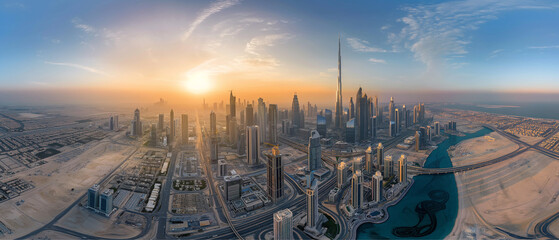 Obraz premium business city, city skyline with lake, panoramic view